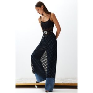 Trendyol Black Lace Straps Fitted Flexible Knitted Maxi Dress
