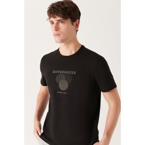 Avva Men's Black Embossed Printed Cotton T-shirt
