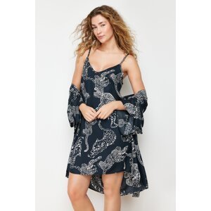 Trendyol Anthracite Leopard Patterned Viscose Woven Nightgown
