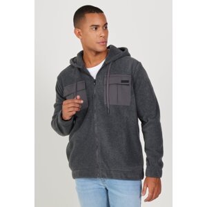 AC&Co / Altınyıldız Classics Men's Anthracite-melange Standard Fit Regular Fit Hooded Fleece Sweatshirt Jacket