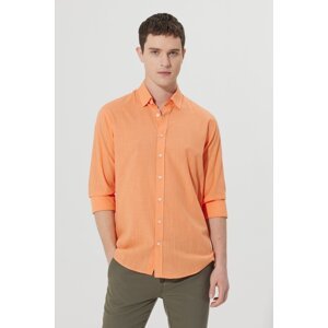 AC&Co / Altınyıldız Classics Men's Orange Comfort Fit Comfy Cut Concealed Button Collar 100% Cotton Flamed Shirt