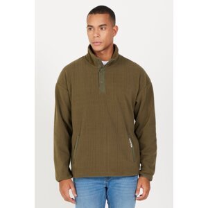 AC&Co / Altınyıldız Classics Men's Khaki Loose Fit Stand-Up Collar Jacquard Soft Touch Fleece Sweatshirt