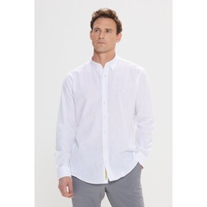 AC&Co / Altınyıldız Classics Men's White Comfort Fit Comfortable Cut Concealed Button Collar 100% Cotton Flamed Shirt