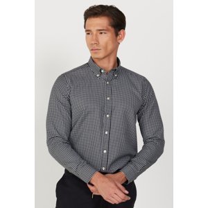 ALTINYILDIZ CLASSICS Men's Black and White Slim Fit Slim Fit Button-down Collar Cotton Check Shirt