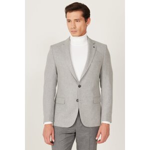 ALTINYILDIZ CLASSICS Men's Gray Slim Fit Slim Fit Mono Collar Patterned Woolen Blazer Jacket