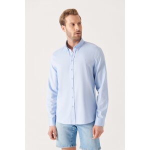 Avva Men's Blue Oxford 100% Cotton Buttoned Collar Standard Fit Regular Cut Shirt