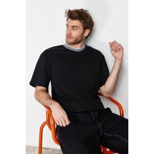 Trendyol Limited Edition Basic Black Relaxed/Comfortable Fit Short Sleeve Texture Pique T-Shirt