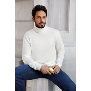 Avva White Unisex Knitwear Sweater Full Turtleneck Non-Pilling Regular Fit