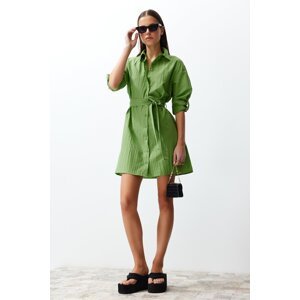 Trendyol Green Belted Mini Crinkle Woven Shirt Dress