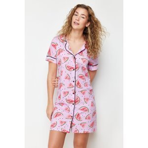 Trendyol Pink 100% Cotton Watermelon Patterned Piping Knitted Nightgown