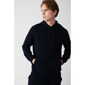 Avva Navy Blue Unisex Sweatshirt Hooded Collar With Fleece Inside 3 Thread Cotton Regular Fit