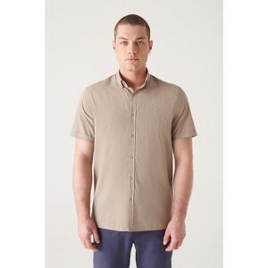 Avva Men's Mink Buttoned Collar 100% Cotton Thin Short Sleeve Standard Fit Regular Fit Shirt