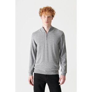 Avva Men's Gray Knitwear Sweater Zippered High Neck Anti-Pilling Regular Fit