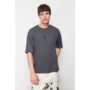 Trendyol Anthracite Men's Oversize High Pattern Print Technique T-Shirt