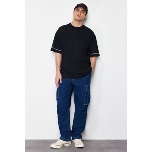 Trendyol Black Oversize Sleeves Stitch Detail 100% Cotton T-Shirt