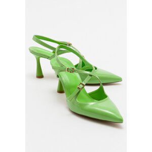 LuviShoes Pistachio Green Patent Leather Women's Pointed Toe Thin Heeled Shoes