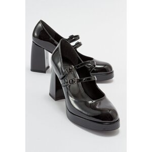 LuviShoes OREAS Women's Black Patent Leather Heeled Shoes