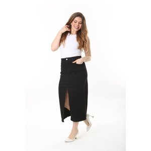 Şans Women's Plus Size Black Front Slit 5-Pocket Lycra Denim Skirt