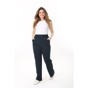 Şans Women's Plus Size Navy Blue Ironing Mark Grass Stitched Lycra Side Pocket Trousers