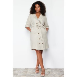 Trendyol Curve Beige Double Breasted Closure Woven Linen Blended Jacket Dress