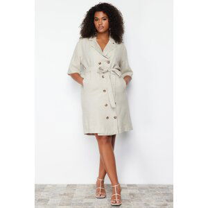 Trendyol Curve Beige Double Breasted Closure Woven Jacket Linen Blended Dress