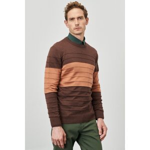 ALTINYILDIZ CLASSICS Men's Brown Melange Tile Standard Fit Regular Fit Crew Neck Patterned Knitwear Sweater