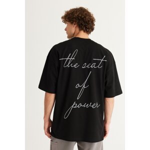 AC&Co / Altınyıldız Classics Men's Black Oversize Loose Fit Crew Neck 100% Cotton Printed Short Sleeve T-Shirt