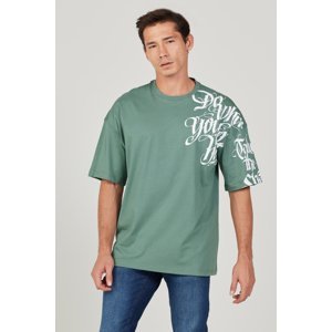 AC&Co / Altınyıldız Classics Men's Khaki Oversize Loose Fit Crew Neck 100% Cotton Printed Short Sleeve T-Shirt