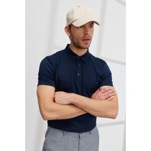 ALTINYILDIZ CLASSICS Men's Navy Blue Slim Fit Slim Fit Polo Neck 100% Cotton Short Sleeve T-Shirt