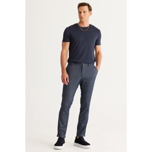 ALTINYILDIZ CLASSICS Men's Navy Blue Slim Fit Slim Fit Side Pocket Tweet Pattern Elastic Waist Classic Fabric Trousers