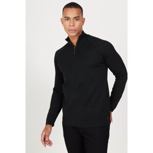 ALTINYILDIZ CLASSICS Men's Black Standard Fit Normal Cut Stand-Up Bato Collar Knitwear Sweater