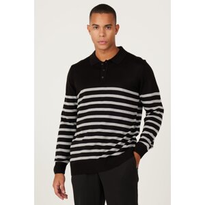 ALTINYILDIZ CLASSICS Men's Black-Anthracite Standard Fit Regular Cut Polo Neck Striped Knitwear Sweater