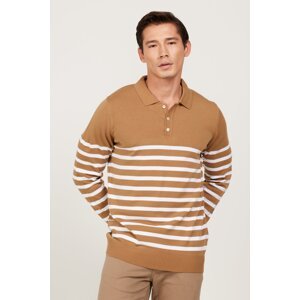 ALTINYILDIZ CLASSICS Men's VIZON-ECRU Standard Fit Regular Cut Polo Neck Striped Knitwear Sweater