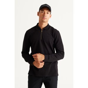 AC&Co / Altınyıldız Classics Men's Black Slim Fit Slim Fit Polo Neck T-Shirt