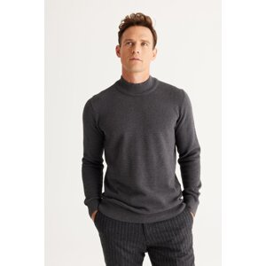 AC&Co / Altınyıldız Classics Men's Anthracite-Melange Recycle Standard Fit Half Turtleneck Cotton Patterned Knitwear Sweater