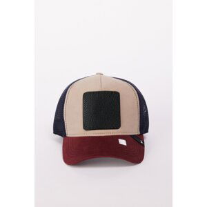 AC&Co / Altınyıldız Classics Men's Claret Red-Navy Blue 100% Cotton Color Block Hat with Changeable Stickers