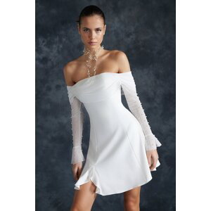 Trendyol Svatební Bílé Šaty s Otevřeným Pasem/Sukně Podšité Svatební/Svatební Elegantní Večerní Šaty