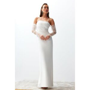 Trendyol Bridal White Body-Fitting Woven Lined Wedding/Nikah Long Evening Dress