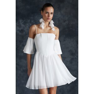 Trendyol White Waist Opening/Skater Woven Corset Detailed Wedding/Nikah Elegant Evening Dress