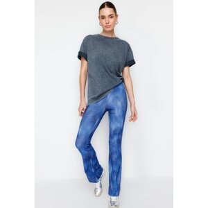 Trendyol Blue Abstract Pattern Flare/Flare Elastic Trousers