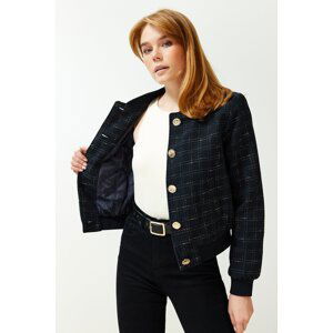 Trendyol Navy Blue Oversize Tweed Jacket Coat