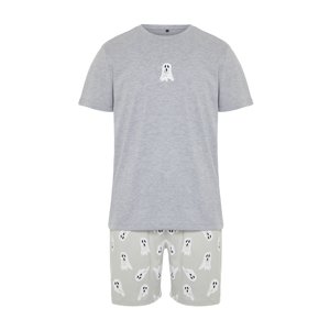 Trendyol Men's Gray Printed Regular Fit Knitted Pajamas Set