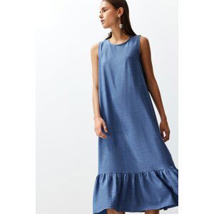 Trendyol Indigo Crew Neck Midi Aerobin Woven Dress