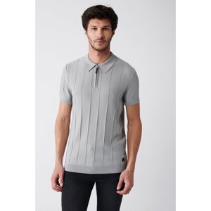 Avva Men's Gray Polo Neck Zipper Ribbed Knit Detailed Ribbed Slim Fit Slim Fit Knitwear T-shirt