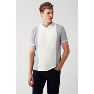 Avva Men's Grey-white Polo Collar Sectional Zippered Ribbed Standard Fit Regular Fit T-shirt
