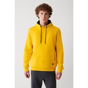 Avva Yellow Unisex Sweatshirt Hooded Collar With Fleece Inside 3 Thread Cotton Regular Fit