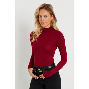 Cool & Sexy Women's Half Turtleneck Blouse Burgundy