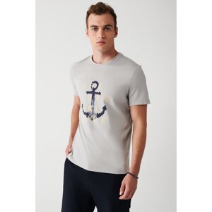 Avva Men's Gray 100% Cotton Crew Neck Front Printed Standard Fit Regular Fit T-shirt