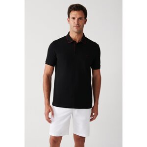 Avva Men's Black 100% Cotton Standard Fit Regular Cut Snap Fastener Polo Collar T-shirt