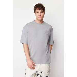 Trendyol Gray Men's Oversize Embossed Printed 100% Cotton T-Shirt